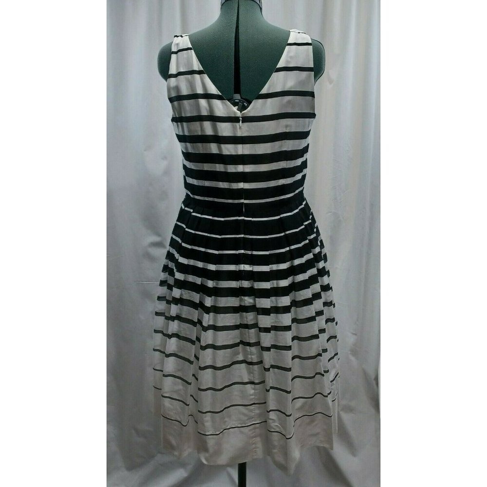 Talbots Dress Fit & Flare Pleated Sz 14 Sleeveless Linen Cotton Black White - Picture 2 of 10